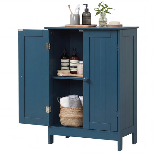 2-Door Freestanding Wooden Bathroom Cabinet, Adjustable Shelf, Blue