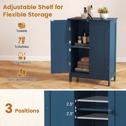 2-Door Freestanding Wooden Bathroom Cabinet, Adjustable Shelf, Blue Floor Cabinets at Gallery Canada