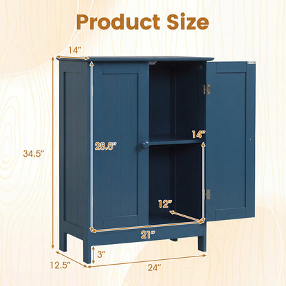 2-Door Freestanding Wooden Bathroom Cabinet, Adjustable Shelf, Blue Floor Cabinets at Gallery Canada