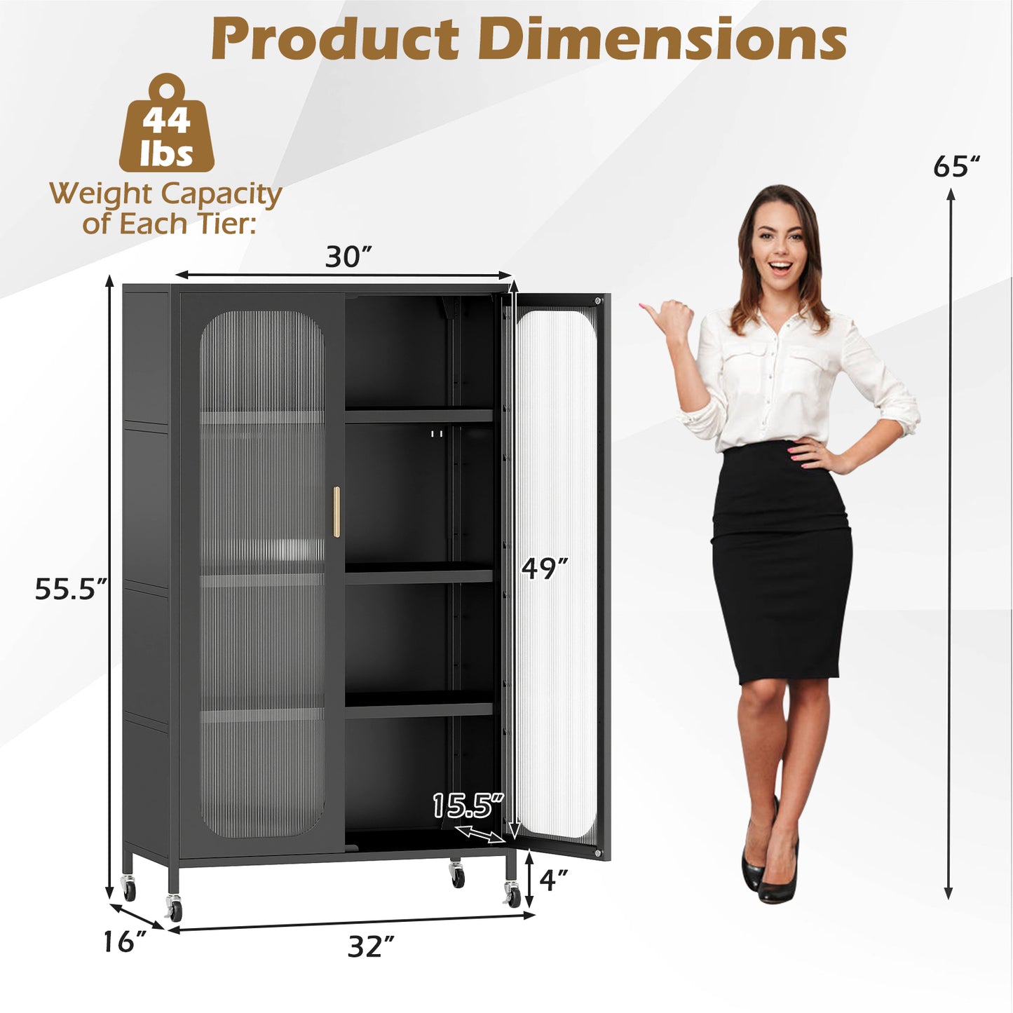 2-Door Metal Storage Cabinet 5-Tier with Adjustable Shelves, Black Sideboards Cabinets & Buffets at Gallery Canada