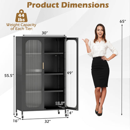 2-Door Metal Storage Cabinet 5-Tier with Adjustable Shelves, Black Sideboards Cabinets & Buffets at Gallery Canada