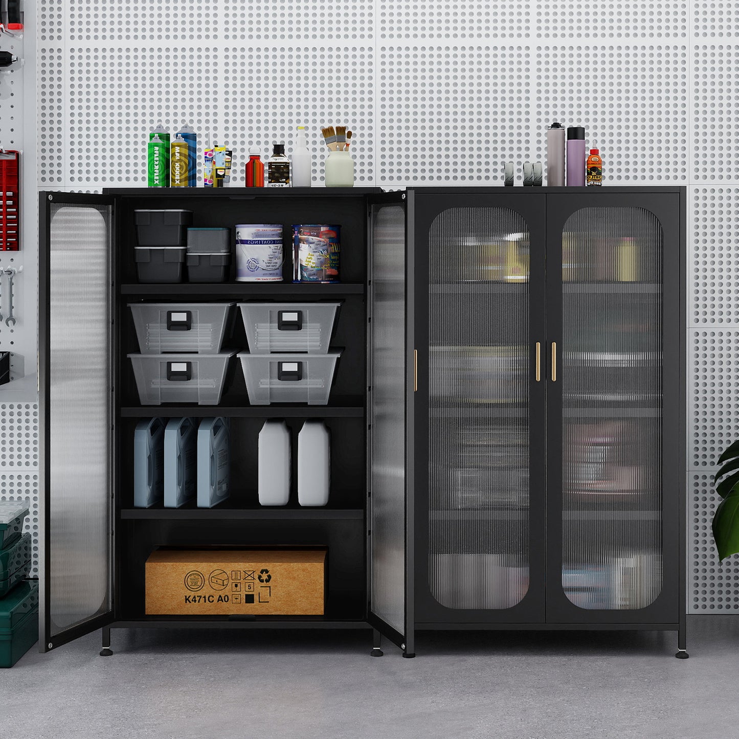 2-Door Metal Storage Cabinet 5-Tier with Adjustable Shelves, Black Sideboards Cabinets & Buffets at Gallery Canada
