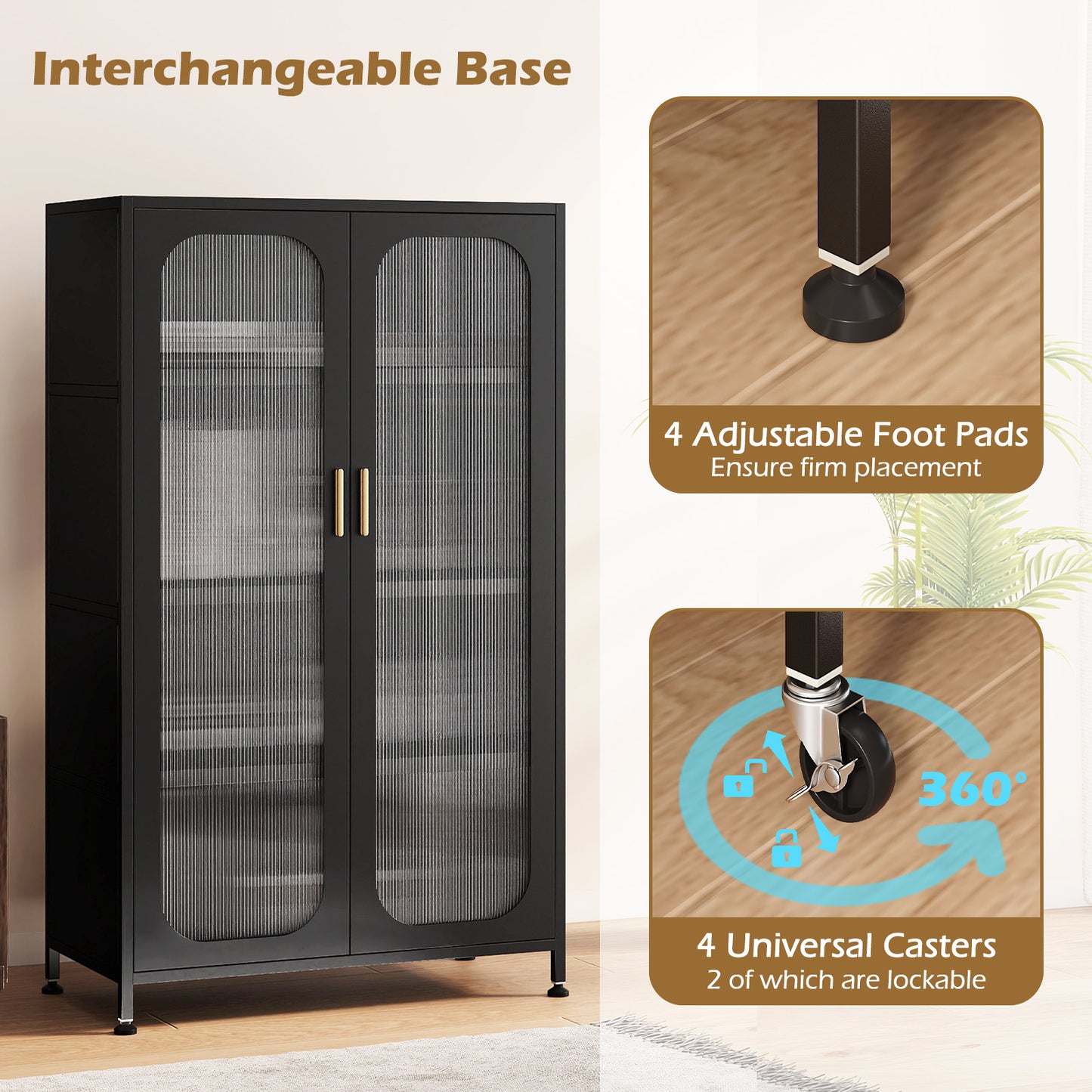 2-Door Metal Storage Cabinet 5-Tier with Adjustable Shelves, Black Sideboards Cabinets & Buffets at Gallery Canada