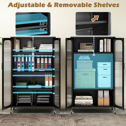 2-Door Metal Storage Cabinet 5-Tier with Adjustable Shelves, Black Sideboards Cabinets & Buffets at Gallery Canada