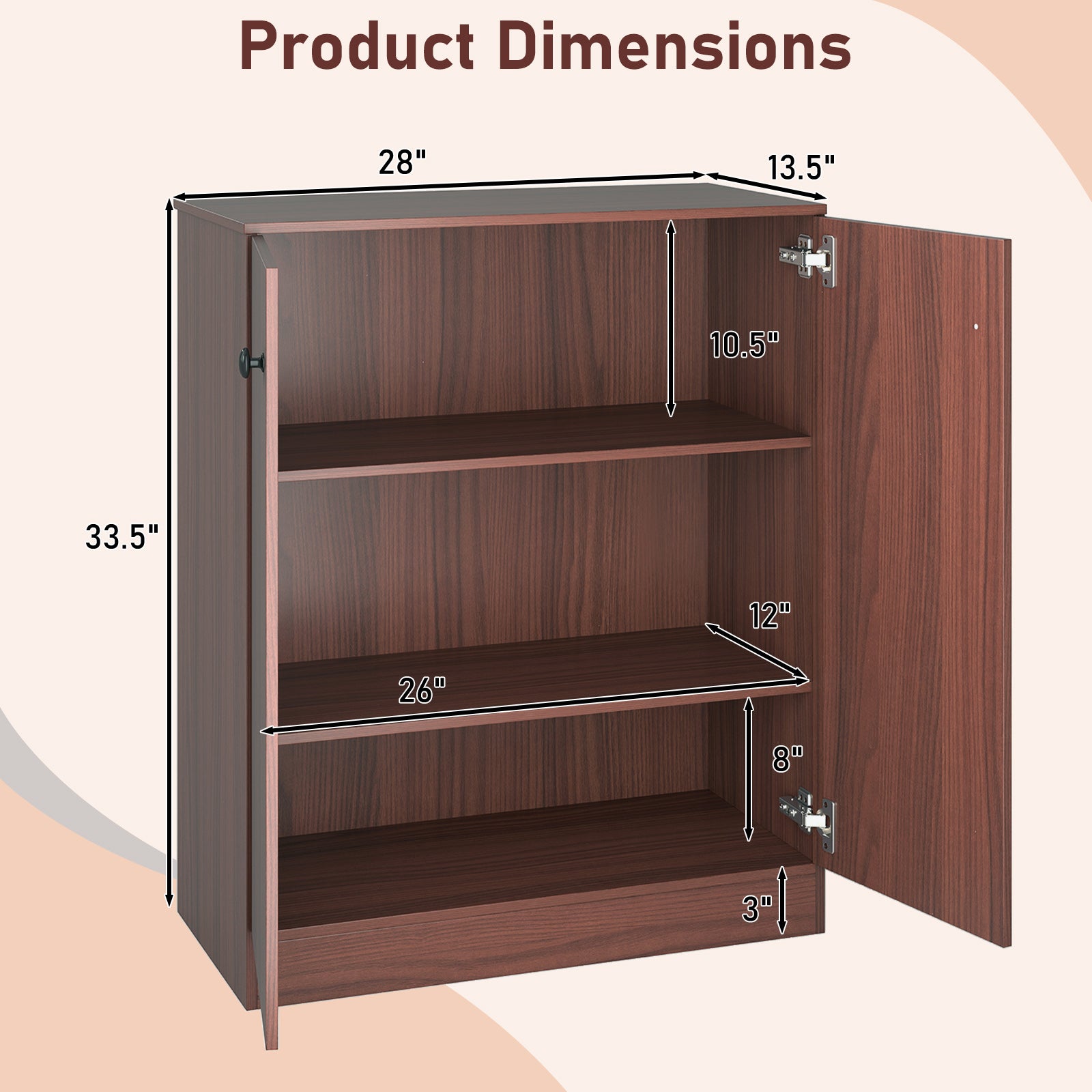 2-Door Modern Floor Storage Cabinet, 3-Tier Shelf, Brown Cabinets & Chests at Gallery Canada