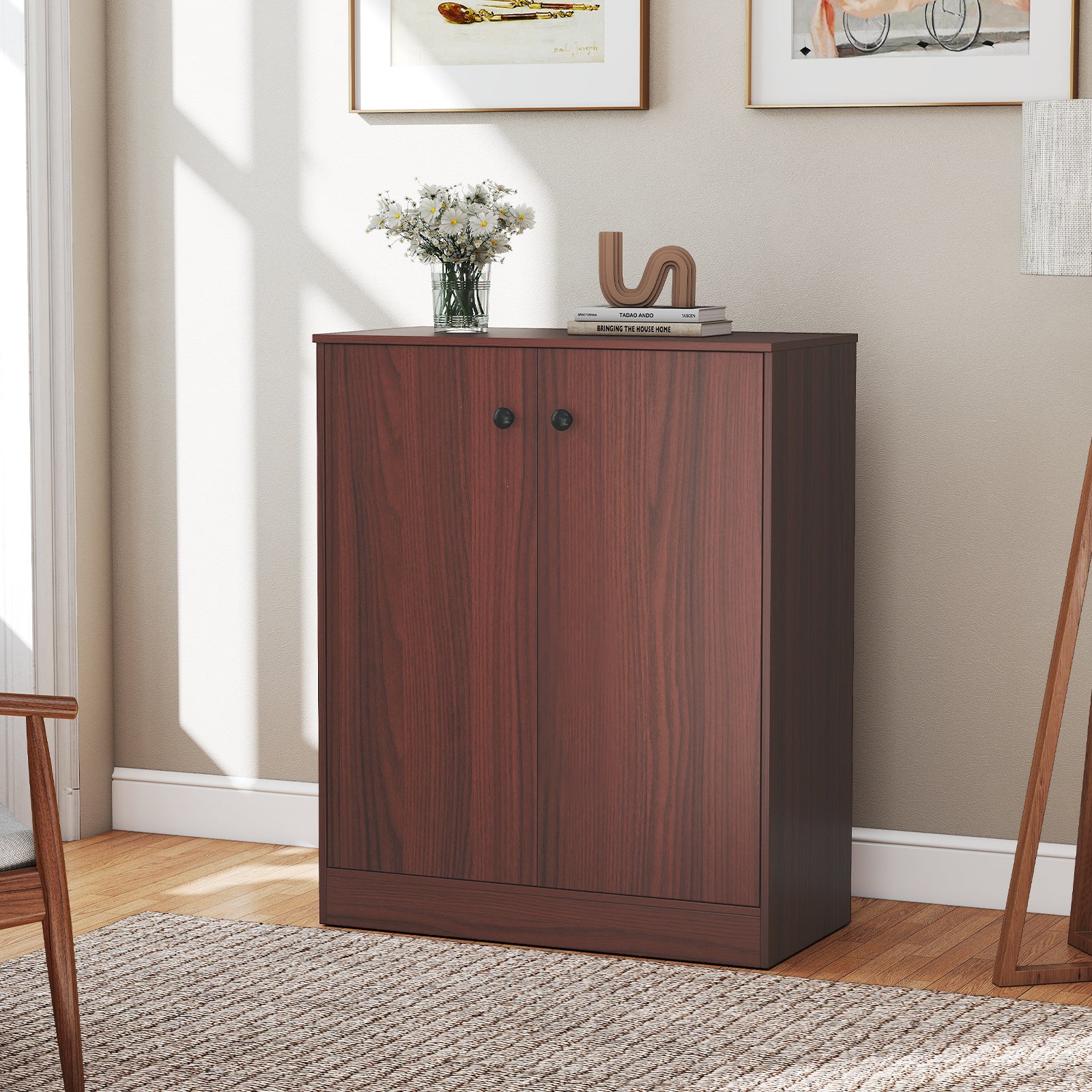 2-Door Modern Floor Storage Cabinet, 3-Tier Shelf, Brown Cabinets & Chests at Gallery Canada