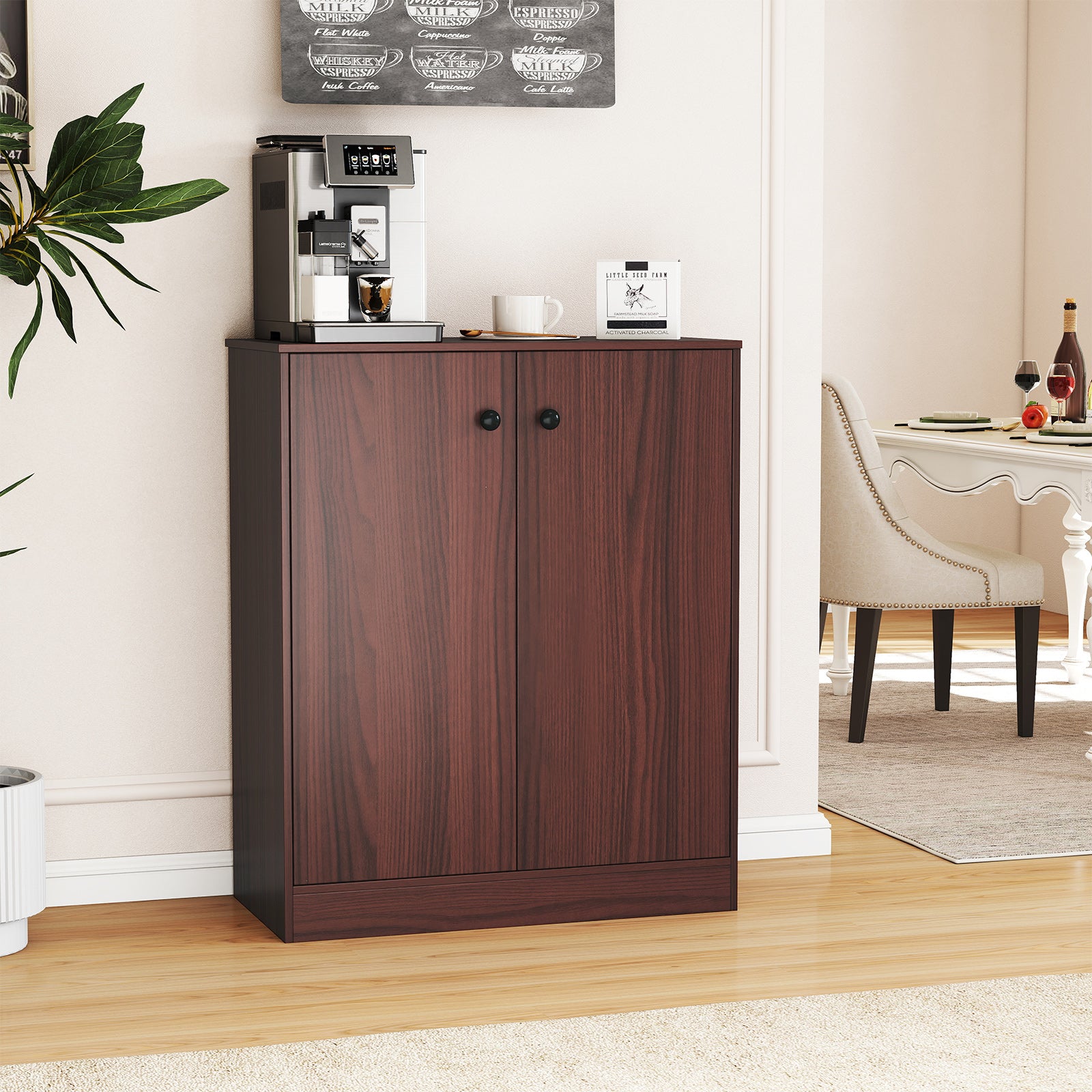 2-Door Modern Floor Storage Cabinet, 3-Tier Shelf, Brown Cabinets & Chests at Gallery Canada