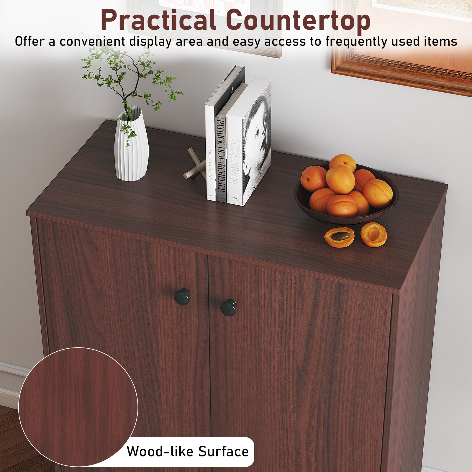 2-Door Modern Floor Storage Cabinet, 3-Tier Shelf, Brown Cabinets & Chests at Gallery Canada
