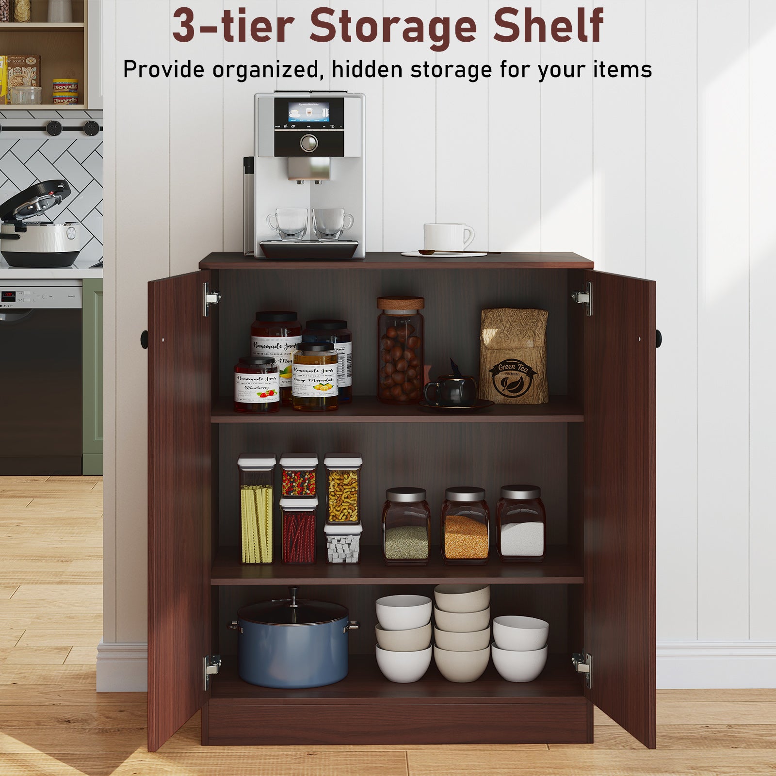 2-Door Modern Floor Storage Cabinet, 3-Tier Shelf, Brown Cabinets & Chests at Gallery Canada