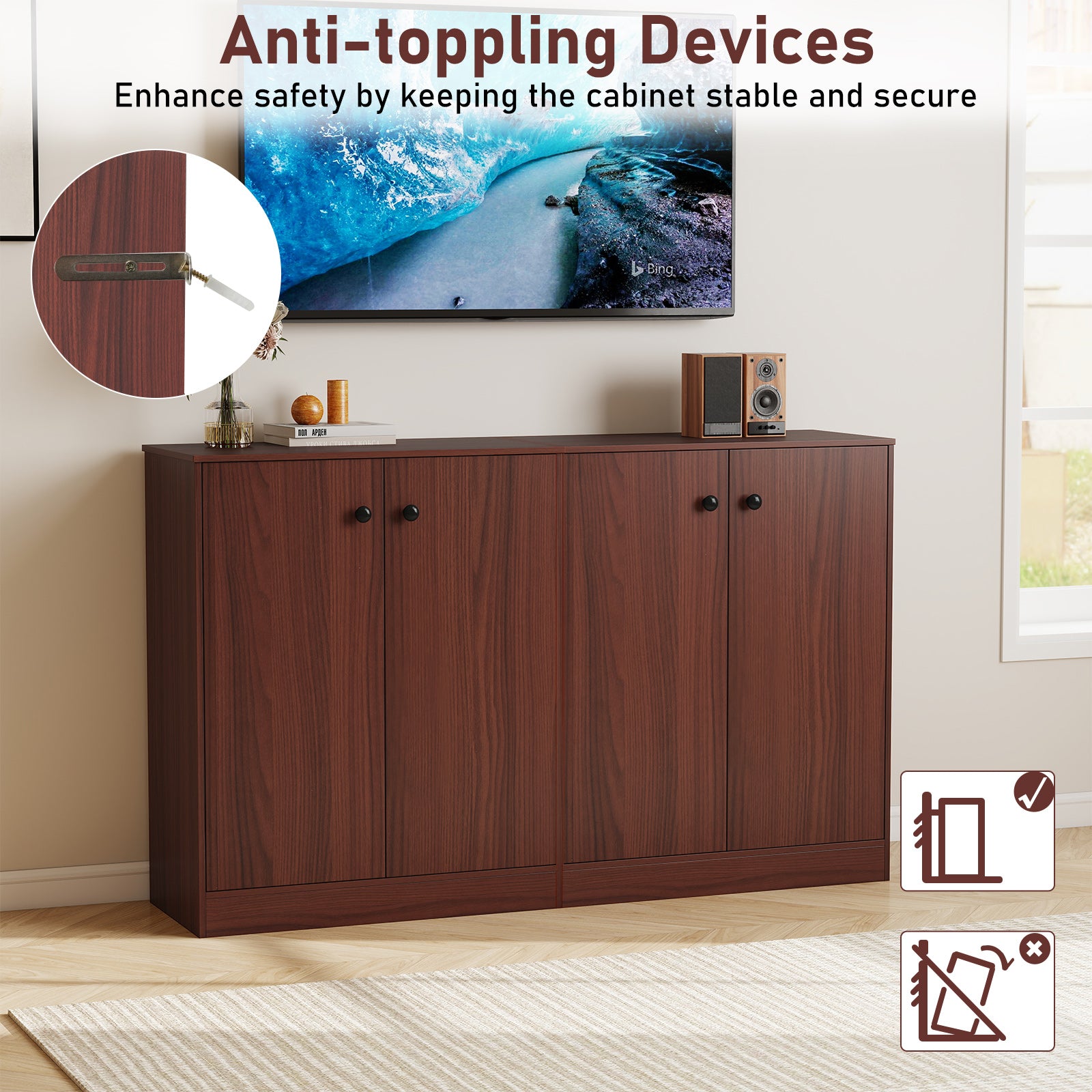2-Door Modern Floor Storage Cabinet, 3-Tier Shelf, Brown Cabinets & Chests at Gallery Canada