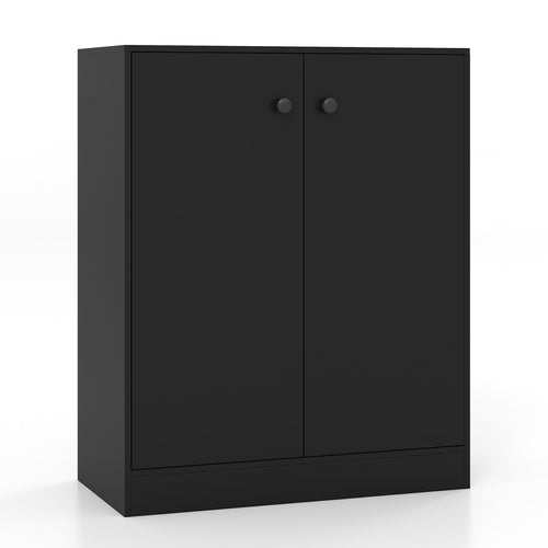 2-Door Modern Floor Cabinet, 3-Tier Shelf, Black