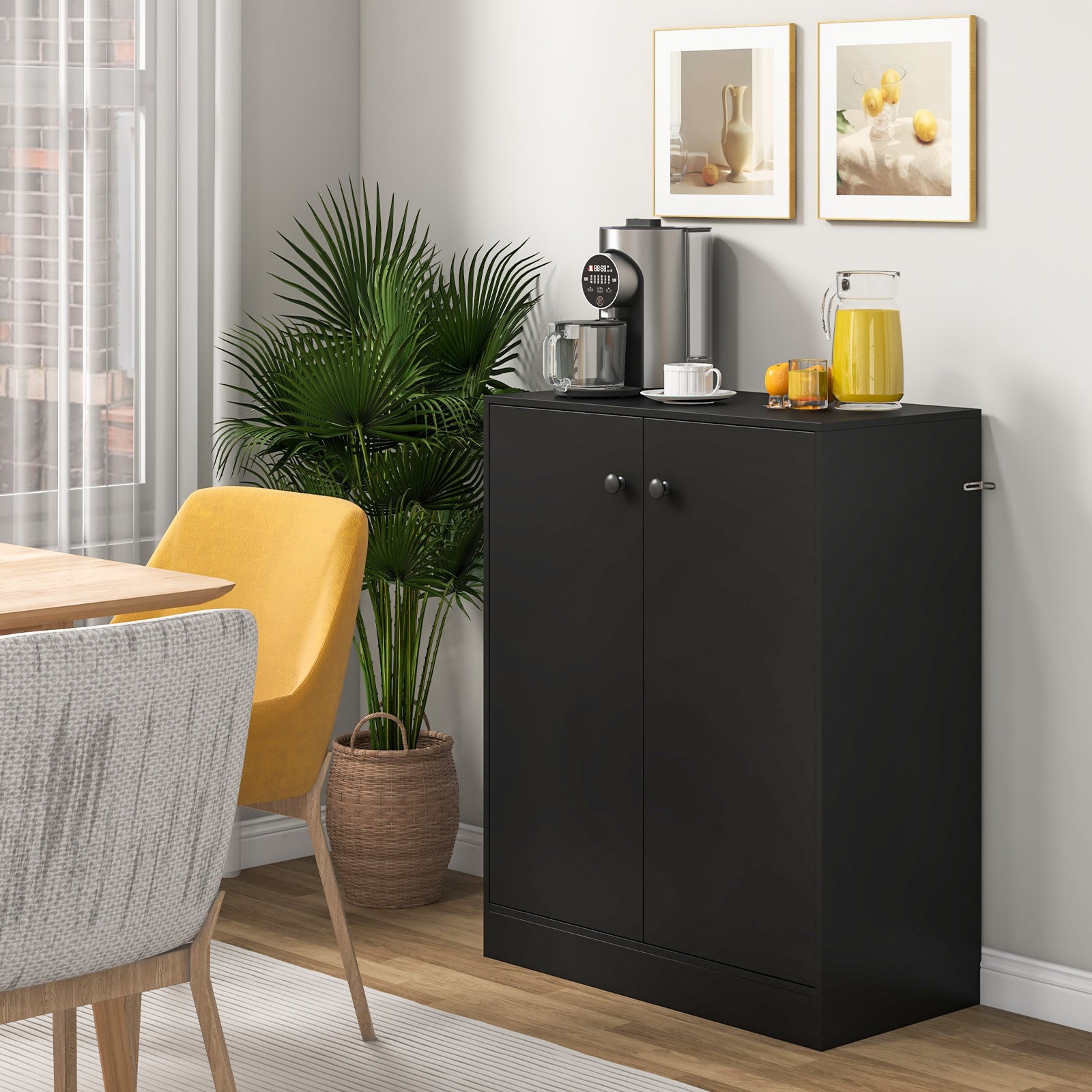 2-Door Modern Floor Cabinet, 3-Tier Shelf, Black Cabinets & Chests at Gallery Canada