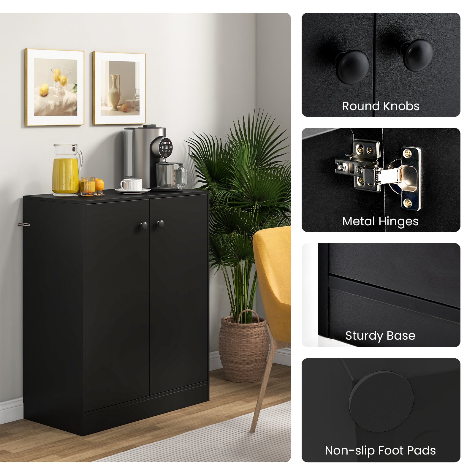 2-Door Modern Floor Cabinet, 3-Tier Shelf, Black Cabinets & Chests at Gallery Canada