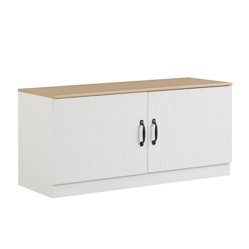 2-Door Shoe Storage Cabinet, Adjustable Shelves, Natural