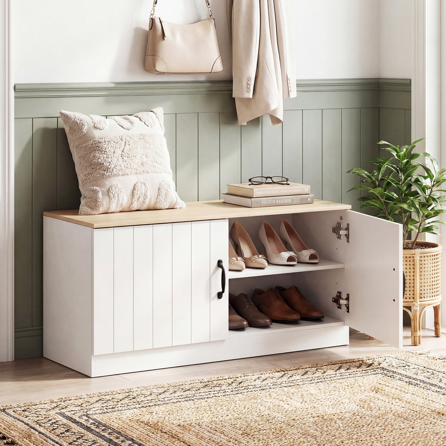 2-Door Shoe Storage Cabinet, Adjustable Shelves, Natural Shoe Racks & Storage Benches at Gallery Canada