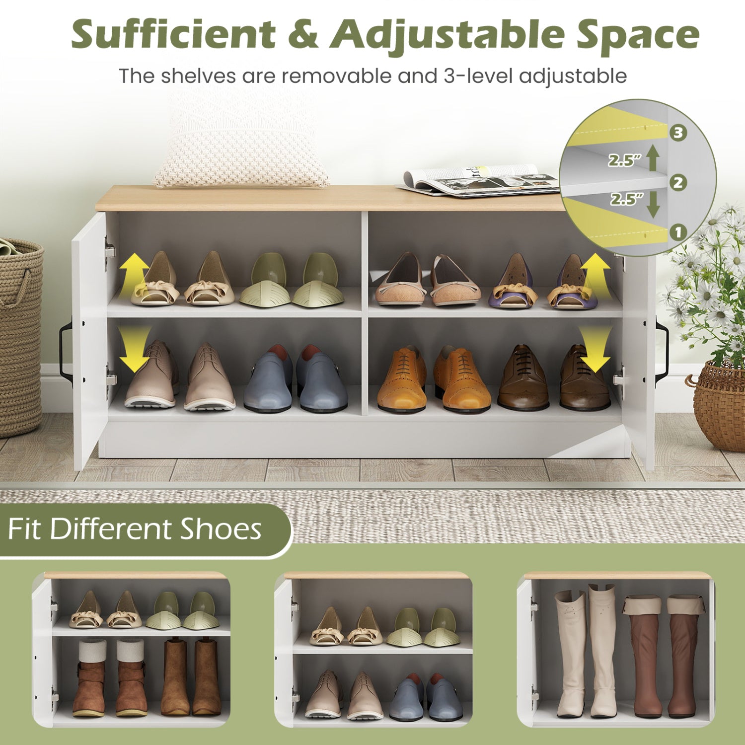 2-Door Shoe Storage Cabinet, Adjustable Shelves, Natural Shoe Racks & Storage Benches at Gallery Canada