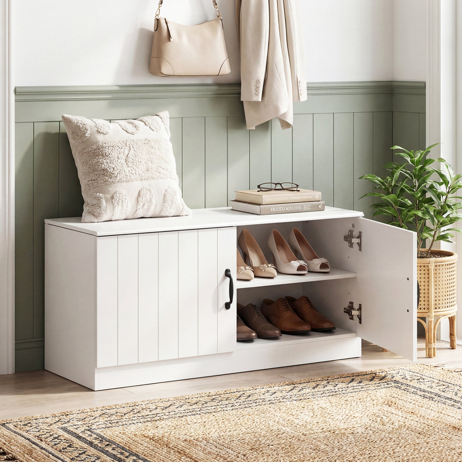 2-Door Shoe Storage Cabinet, Adjustable Shelves, White Shoe Racks & Storage Benches at Gallery Canada