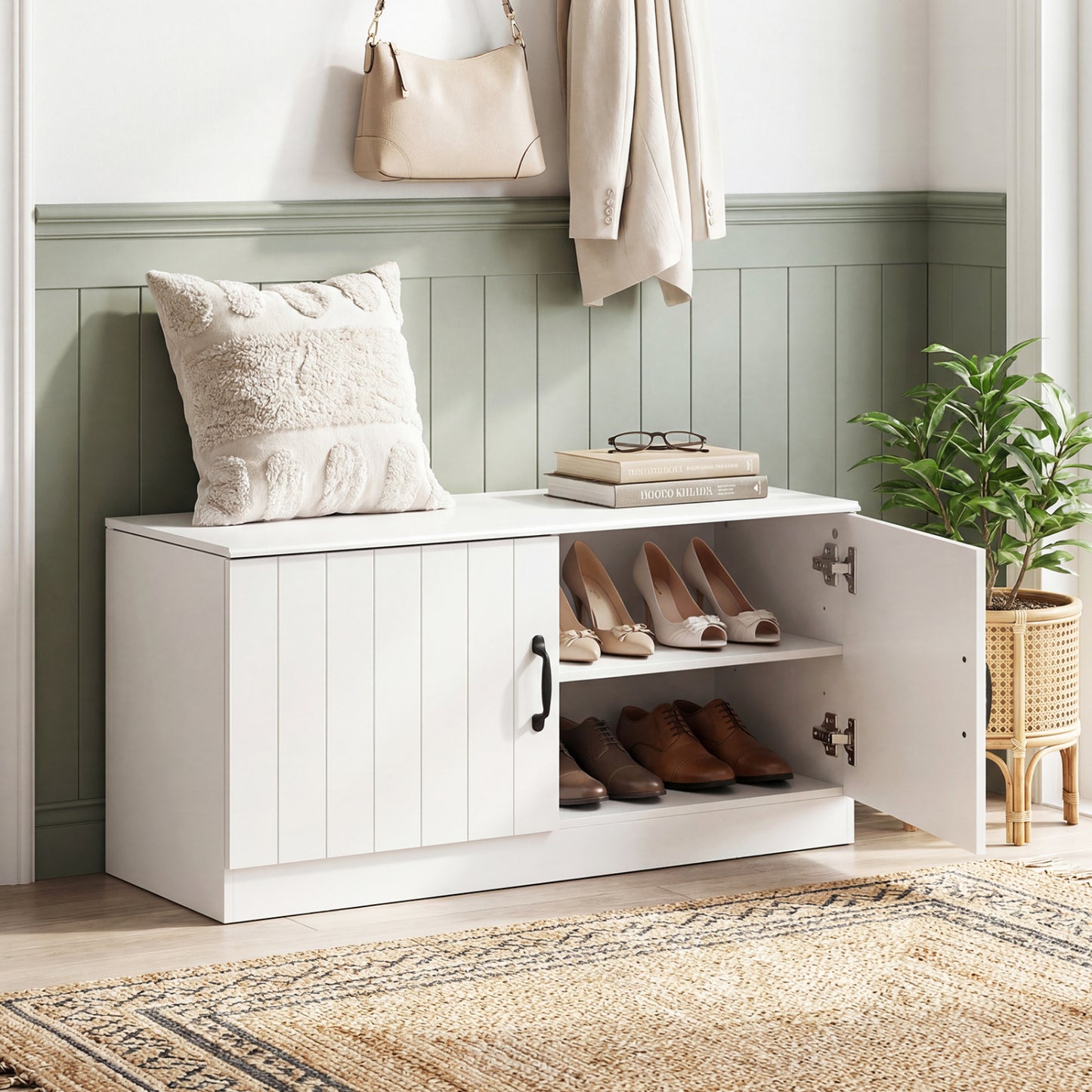 2-Door Shoe Storage Cabinet, Adjustable Shelves, White Shoe Racks & Storage Benches at Gallery Canada