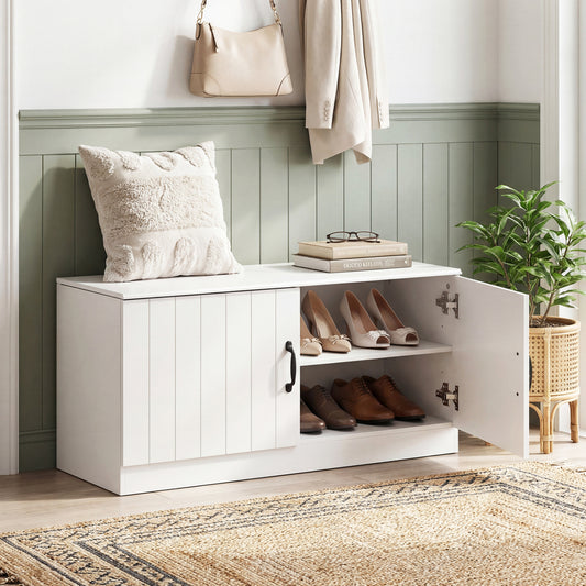 2-Door Shoe Storage Cabinet, Adjustable Shelves, White Shoe Racks & Storage Benches White at Gallery Canada