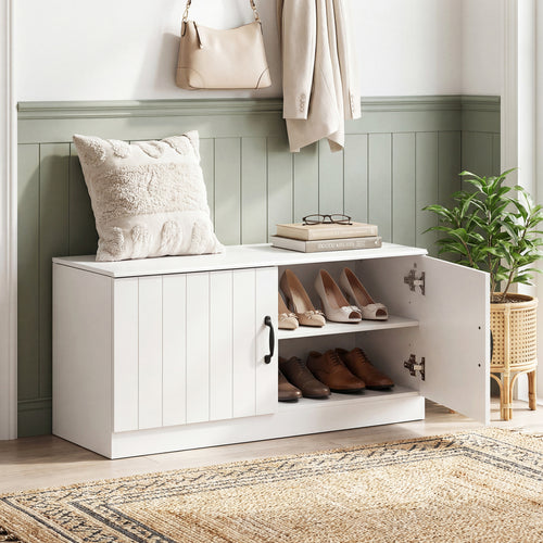 2-Door Shoe Storage Cabinet, Adjustable Shelves, White