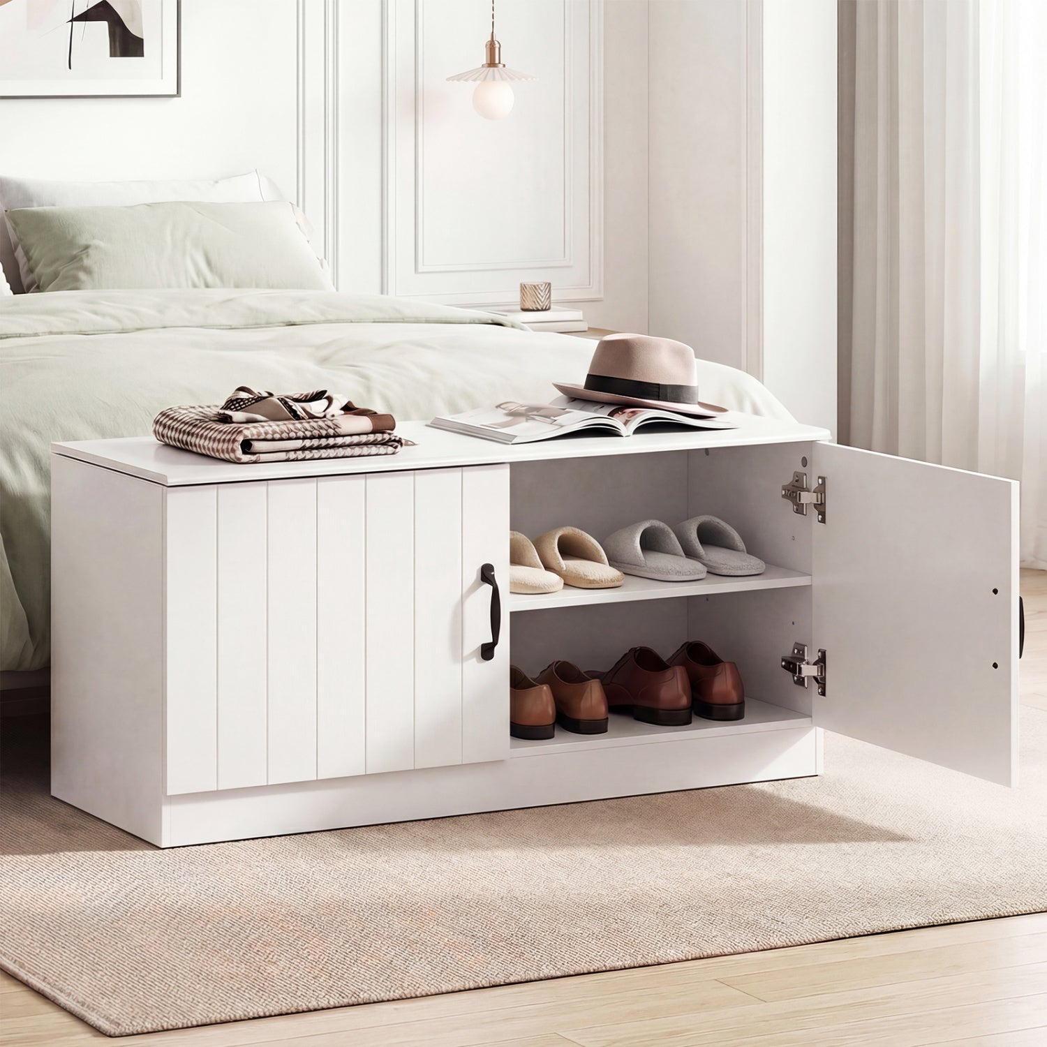 2-Door Shoe Storage Cabinet, Adjustable Shelves, White Shoe Racks & Storage Benches at Gallery Canada