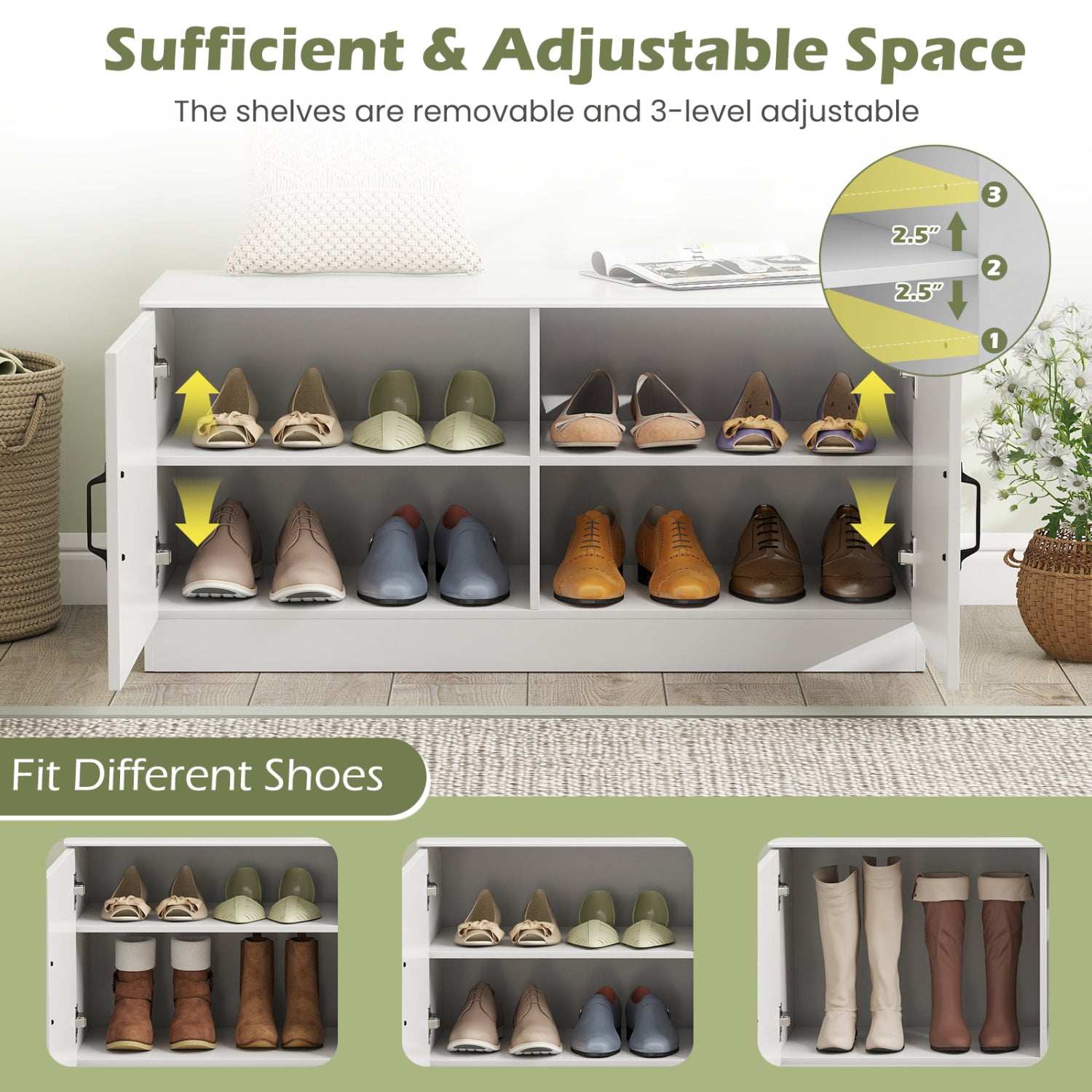 2-Door Shoe Storage Cabinet, Adjustable Shelves, White Shoe Racks & Storage Benches at Gallery Canada