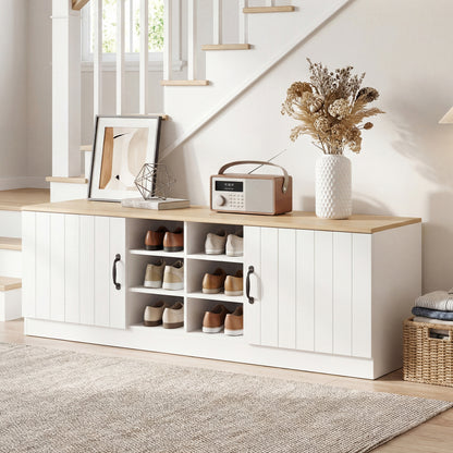 2-Door Shoe Bench Cabinet, Adjustable Shelves, Natural Shoe Racks & Storage Benches at Gallery Canada