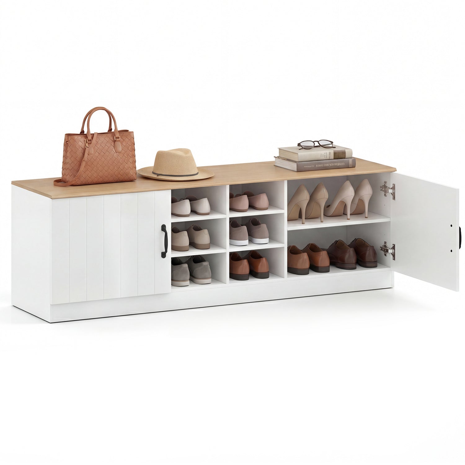 2-Door Shoe Bench Cabinet, Adjustable Shelves, Natural Shoe Racks & Storage Benches Natural at Gallery Canada