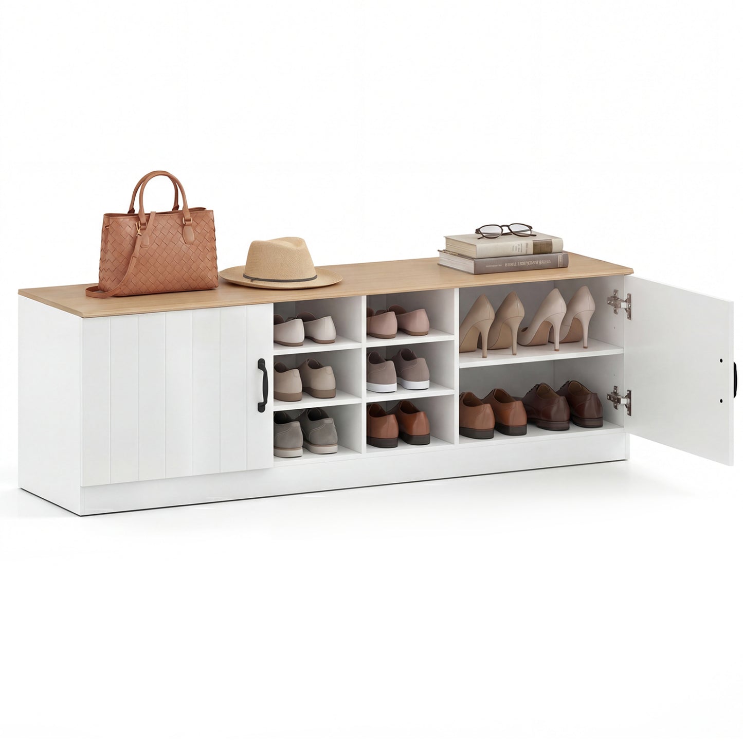 2-Door Shoe Bench Cabinet, Adjustable Shelves, Natural Shoe Racks & Storage Benches Natural at Gallery Canada