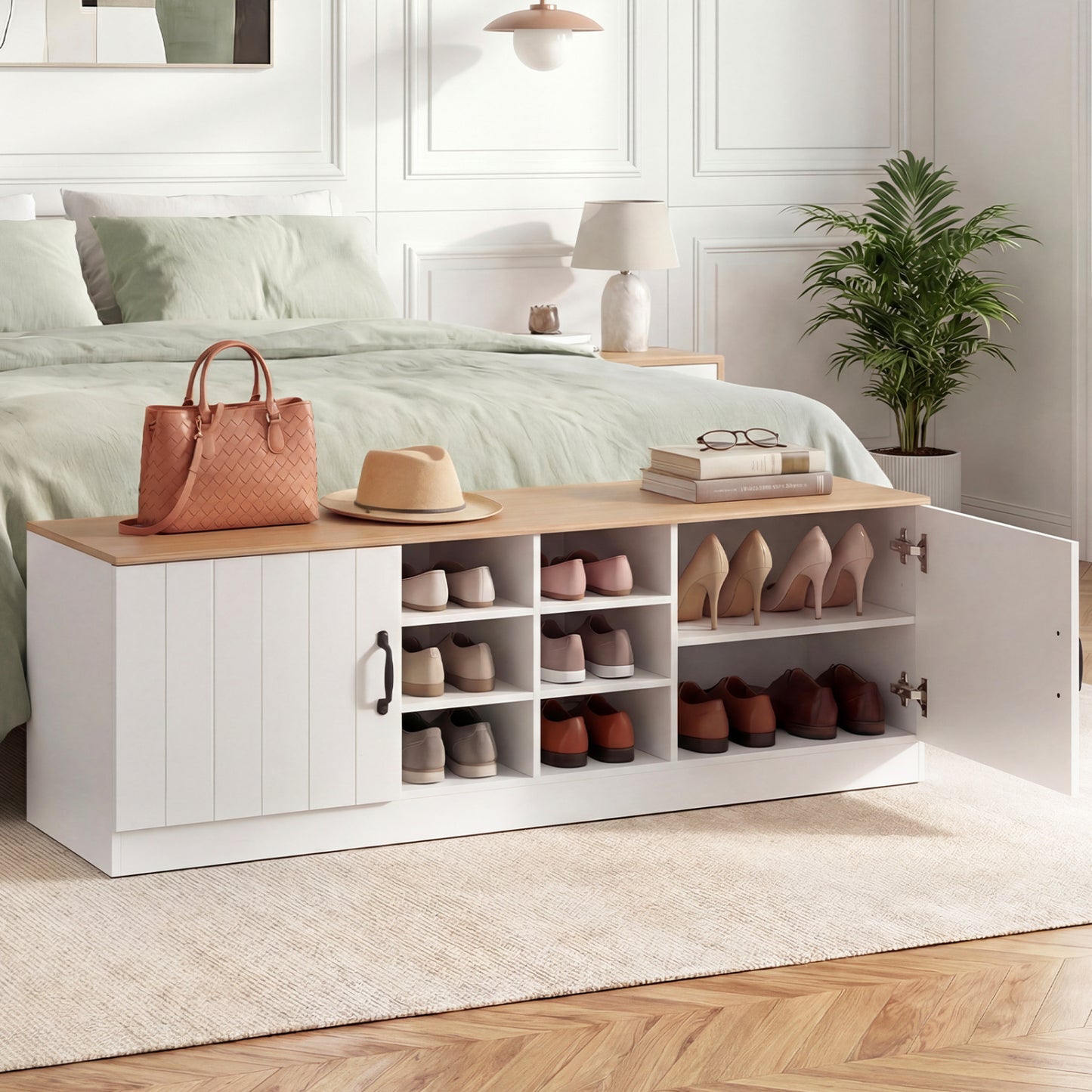 2-Door Shoe Bench Cabinet, Adjustable Shelves, Natural Shoe Racks & Storage Benches at Gallery Canada