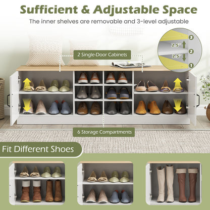 2-Door Shoe Bench Cabinet, Adjustable Shelves, Natural Shoe Racks & Storage Benches at Gallery Canada