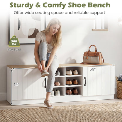 2-Door Shoe Bench Cabinet, Adjustable Shelves, Natural Shoe Racks & Storage Benches at Gallery Canada