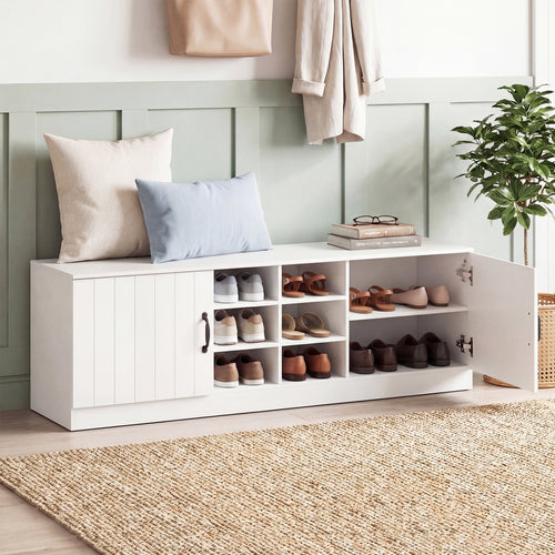 2-Door Shoe Bench Cabinet, Adjustable Shelves, White