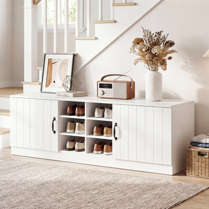 2-Door Shoe Bench Cabinet, Adjustable Shelves, White Shoe Racks & Storage Benches at Gallery Canada