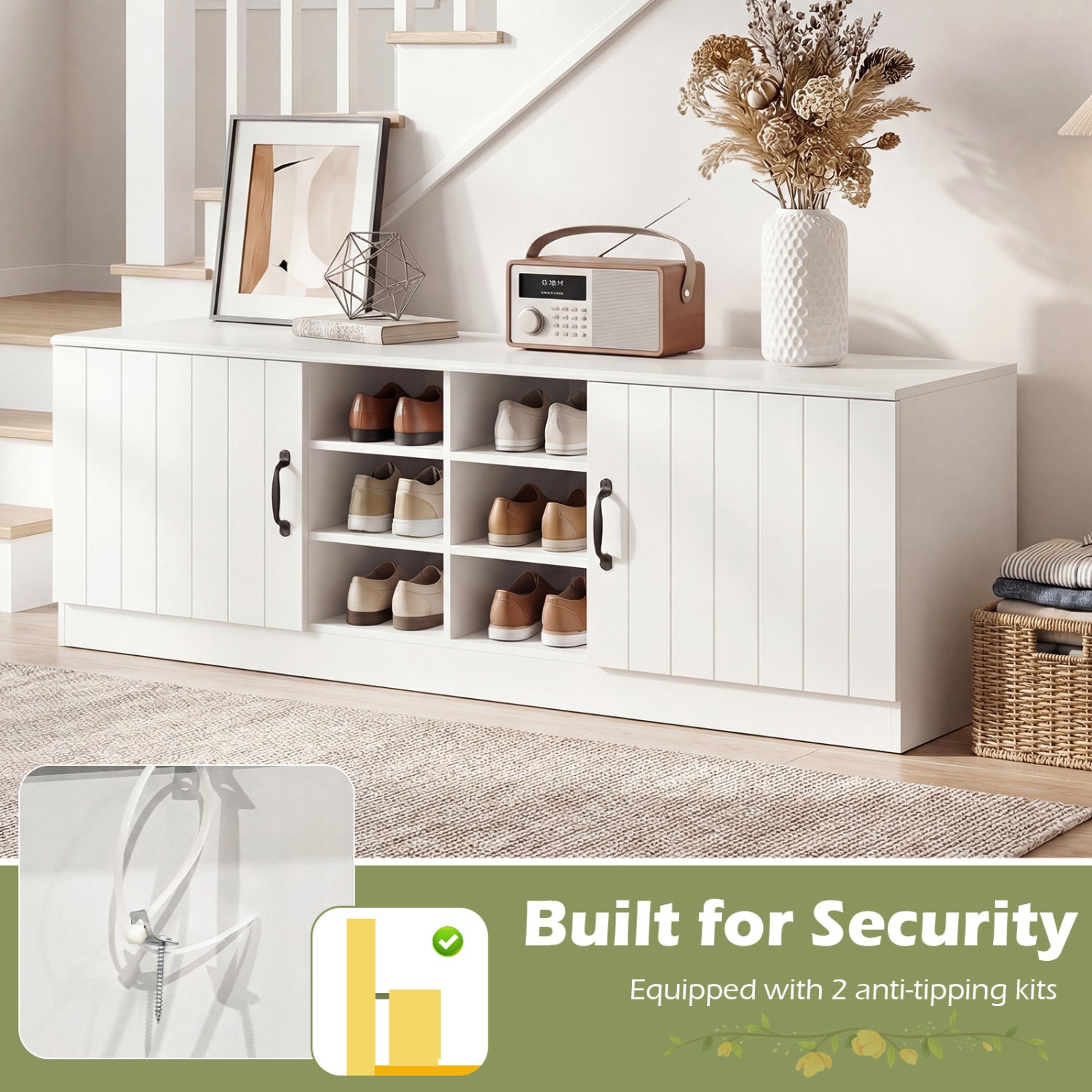 2-Door Shoe Bench Cabinet, Adjustable Shelves, White Shoe Racks & Storage Benches at Gallery Canada