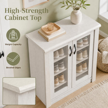2-Door Wooden Shoe Cabinet, Removable Shelves, White
