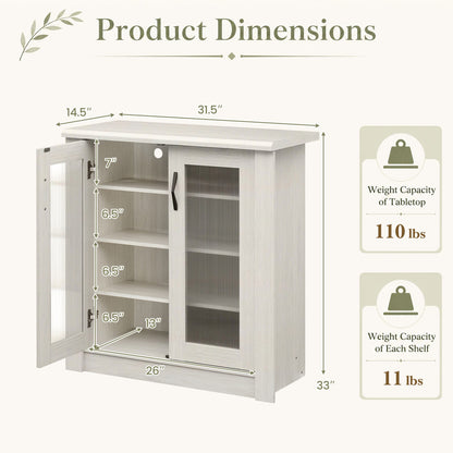 2-Door Wooden Shoe Cabinet, Removable Shelves, White