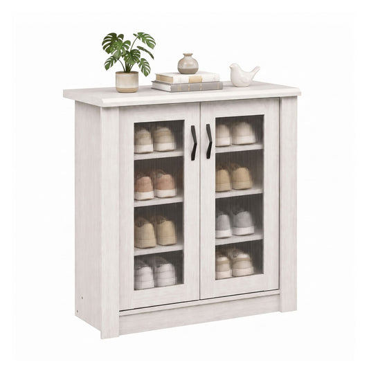 2-Door Wooden Shoe Cabinet, Removable Shelves Organizer, White Shoe Racks & Storage Benches White at Gallery Canada