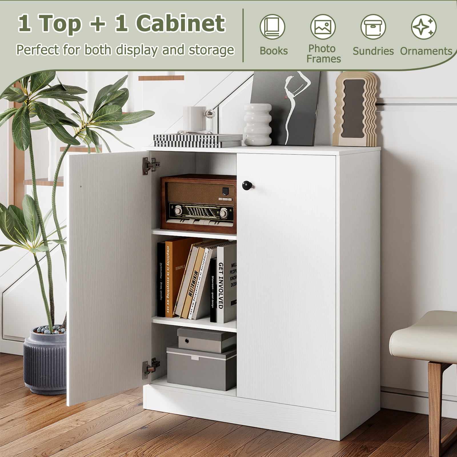 2 Door Storage Base Cabinet with 3-Tier Shelf, White Cabinets & Chests at Gallery Canada