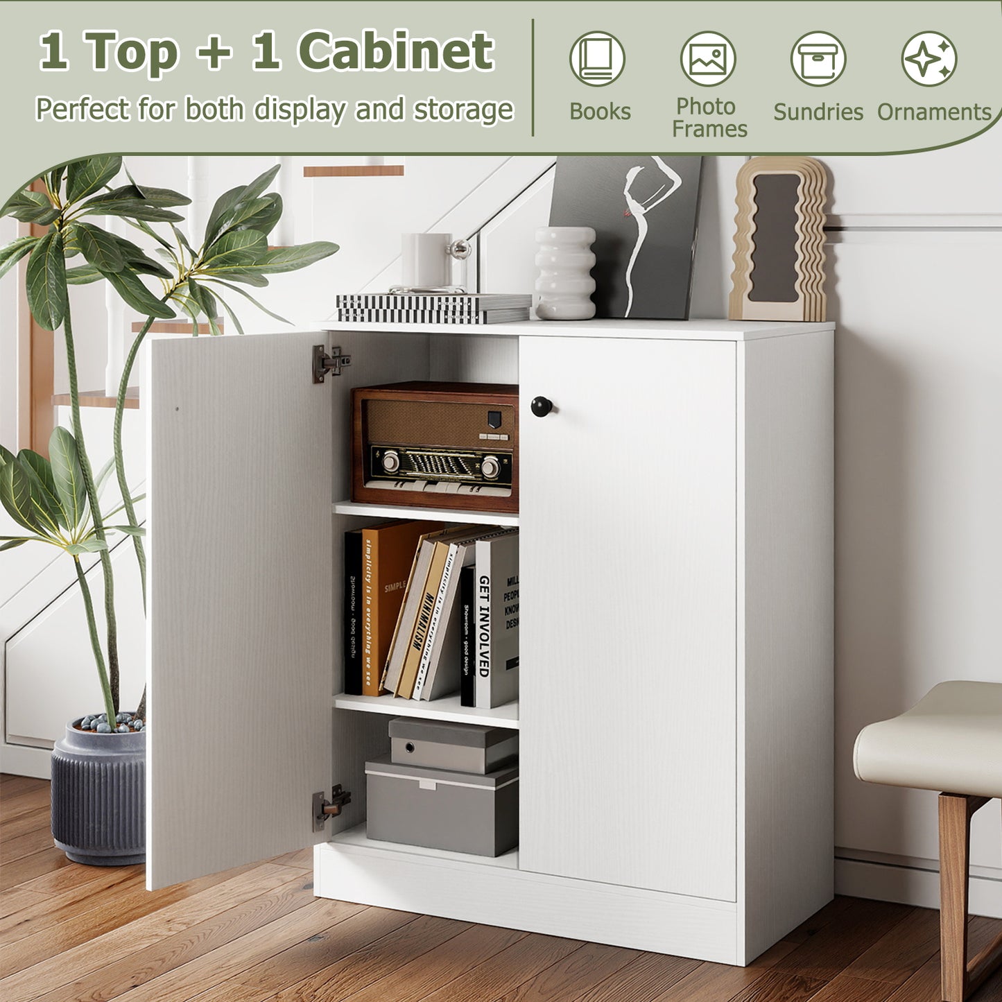 2 Door Storage Base Cabinet with 3-Tier Shelf, White Cabinets & Chests at Gallery Canada