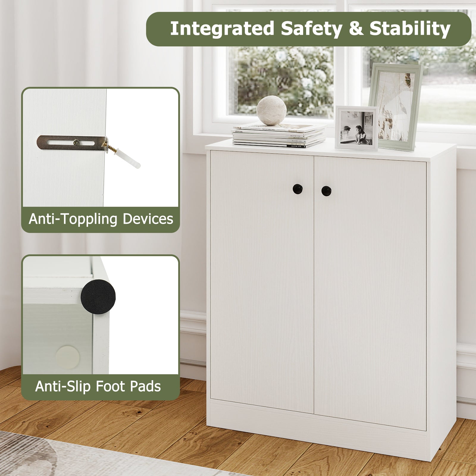 2 Door Storage Base Cabinet with 3-Tier Shelf, White Cabinets & Chests at Gallery Canada