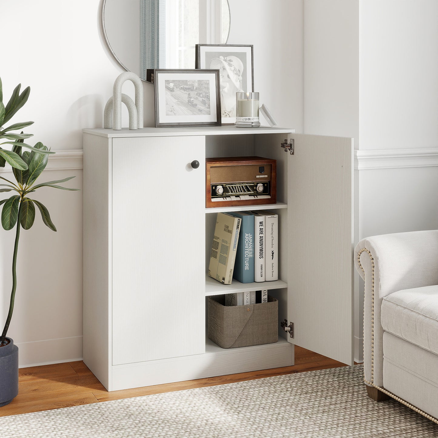 2 Door Storage Base Cabinet with 3-Tier Shelf, White Cabinets & Chests at Gallery Canada