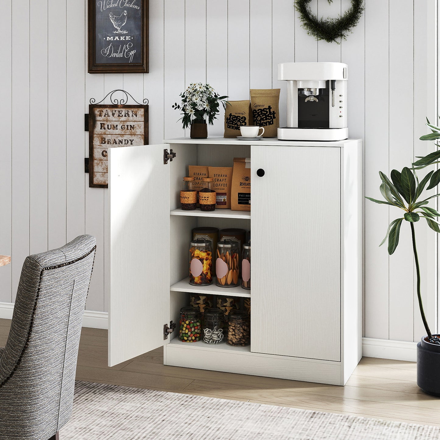 2 Door Storage Base Cabinet with 3-Tier Shelf, White Cabinets & Chests at Gallery Canada