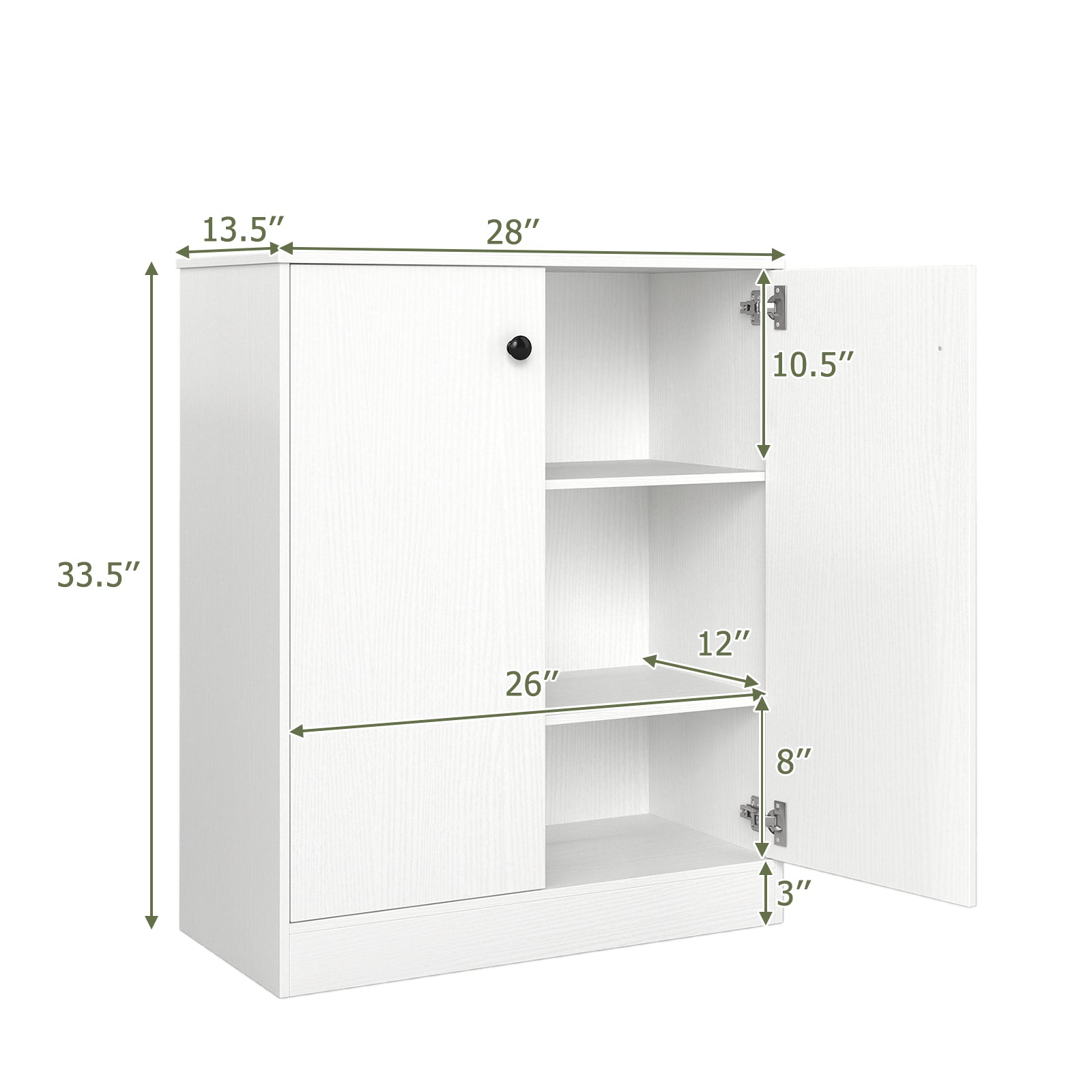 2 Door Storage Base Cabinet with 3-Tier Shelf, White Cabinets & Chests at Gallery Canada