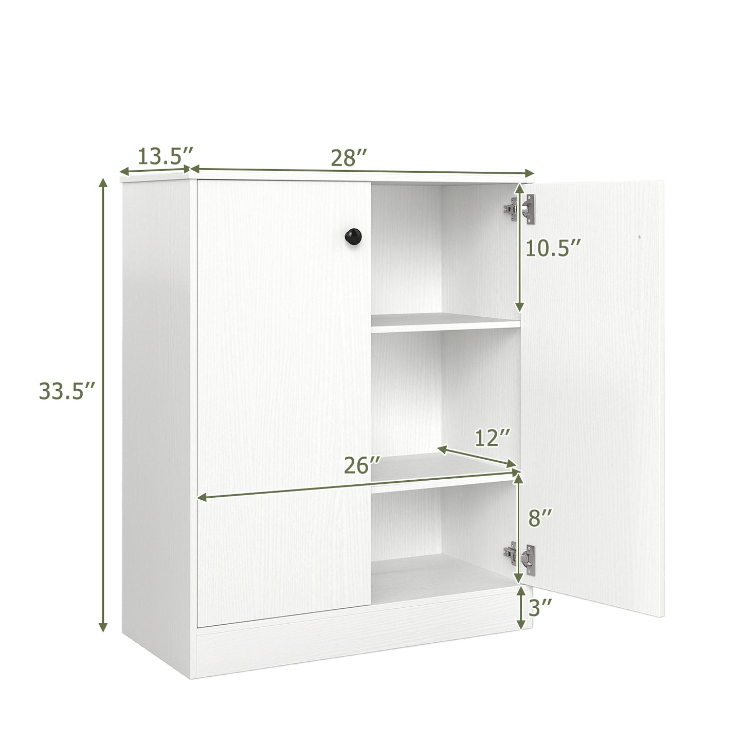 2 Door Storage Base Cabinet with 3-Tier Shelf, White Cabinets & Chests at Gallery Canada