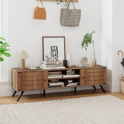 2-Door TV Stand for TVs up to 65 Inch with Open Shelves, Oak