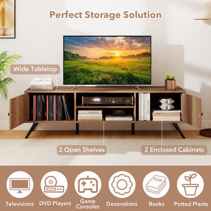 2-Door TV Stand for TVs up to 65 Inch with Open Shelves, Oak
