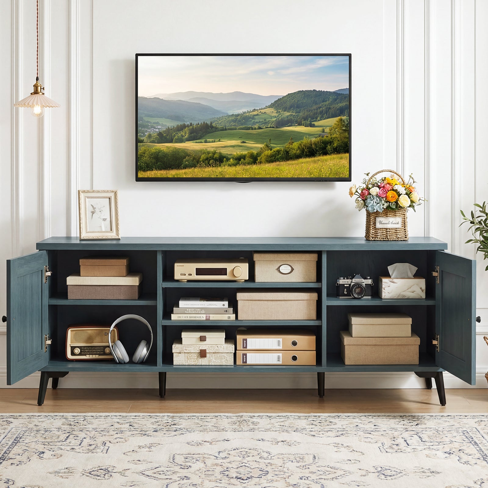 2-Door TV Stand for TVs Up to 65 Inch, Turquoise Entertainment Centers & TV Stands at Gallery Canada