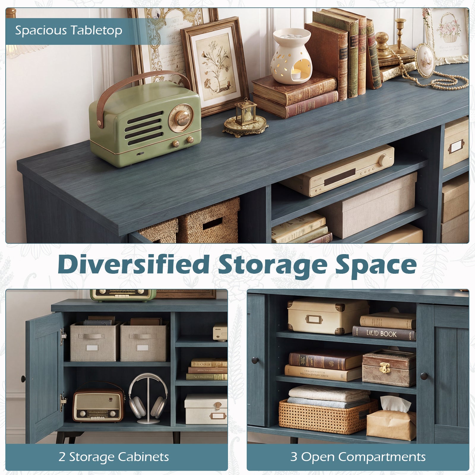2-Door TV Stand for TVs Up to 65 Inch, Turquoise Entertainment Centers & TV Stands at Gallery Canada