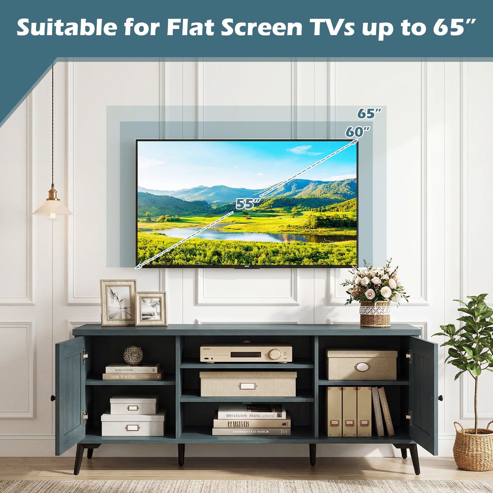 2-Door TV Stand for TVs Up to 65 Inch, Turquoise Entertainment Centers & TV Stands at Gallery Canada